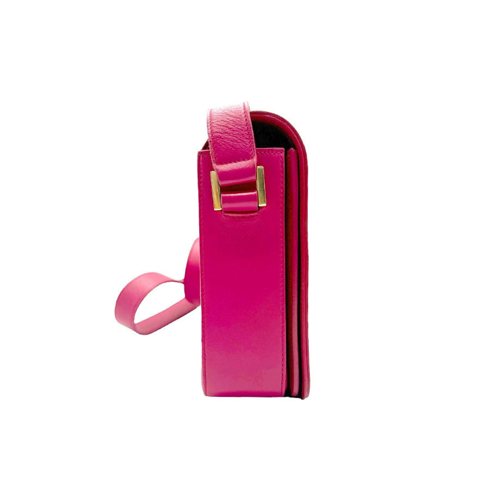 Saint Laurent Leather Shoulder Magenta Gold Pink Bag Gold Pink